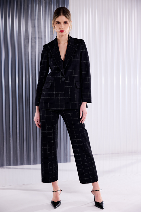 Kate Cooper Lurex Check Trouser in 985 Black & Silver KCAW26133