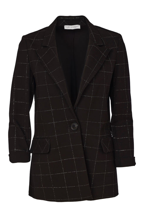 Kate Cooper Lurex Check Blazer Style Jacket in 985 Black & Silver KCAW26132