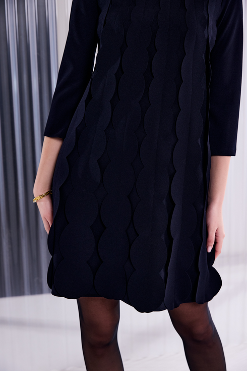 Kate Cooper Round Neck Dress with Scallop Front - In Black KCAW26135