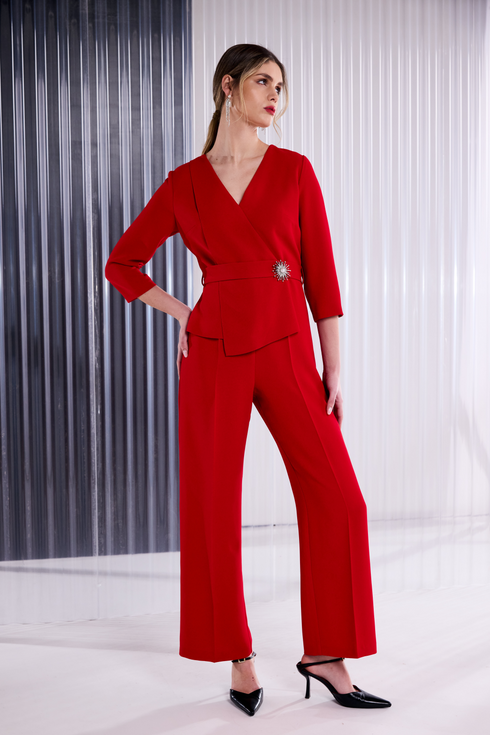 Kate Cooper Jumpsuit With Wrap Detail At Front in 42 Poppy Red KCAW26139