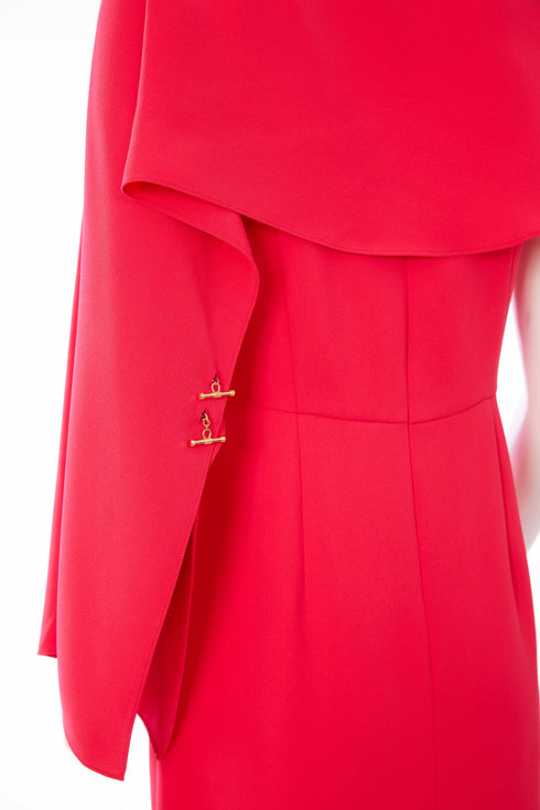 Kate Cooper Dress with overtop frill and sleeve trim in Poppy Red KCS25148