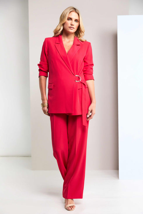 Kate Cooper V-Neck Wrap Jacket with Side Buckle Detail – Poppy Red – KCS26116