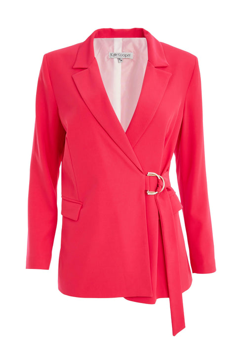 Kate Cooper V-Neck Wrap Jacket with Side Buckle Detail – Poppy Red – KCS26116