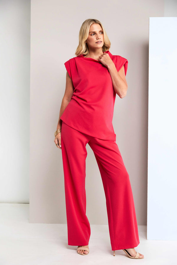 Kate Cooper Wide Leg Soft Pull-Up Trouser – Poppy Red – KCS26122