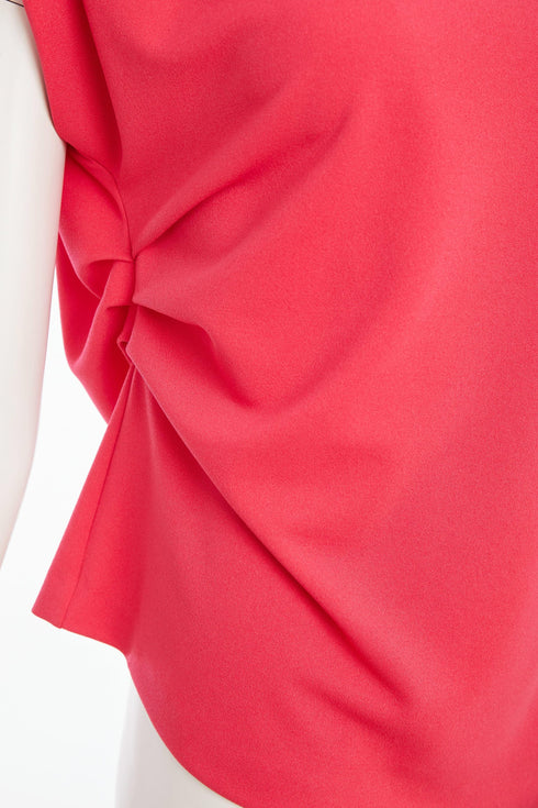 Kate Cooper Ruched Funnel Neck Top with Pleat Detail – Poppy Red – KCS26121