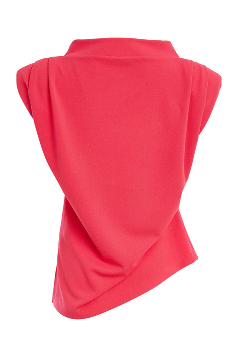 Kate Cooper Ruched Funnel Neck Top with Pleat Detail – Poppy Red – KCS26121