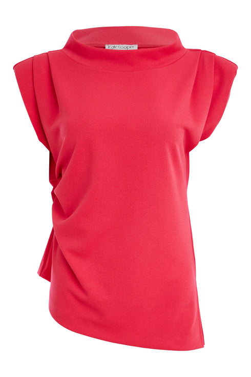 Kate Cooper Ruched Funnel Neck Top with Pleat Detail – Poppy Red – KCS26121