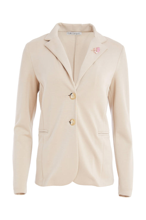 Kate Cooper Single Breasted Jersey Blazer with Pearl Pin Trim – Stone – KCS26123