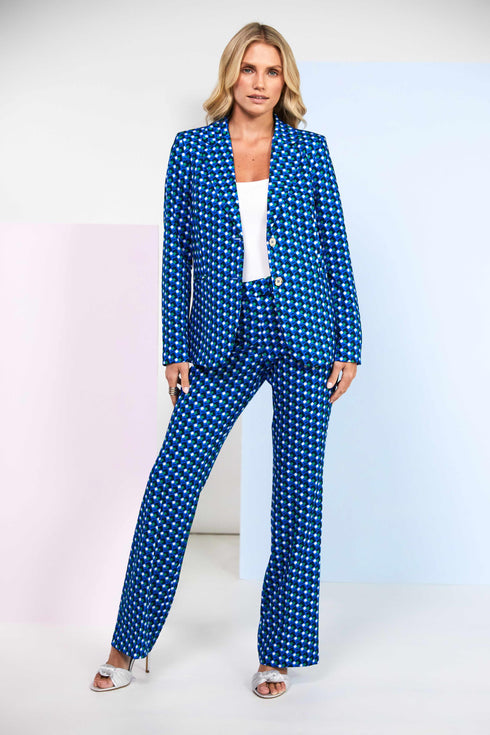 Kate Cooper Boot-Cut Geometric Print Trouser – Dazzling Blue – KCS26126