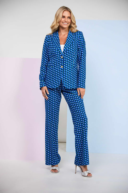 Kate Cooper Boot-Cut Geometric Print Trouser – Dazzling Blue – KCS26126