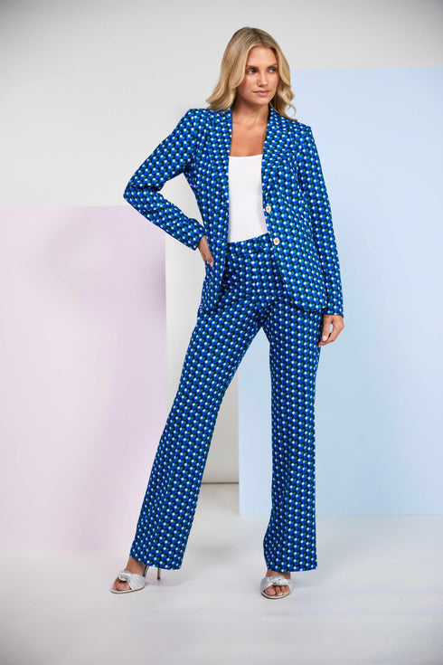 Kate Cooper Single Breasted Geometric Print Blazer – Dazzling Blue – KCS26125
