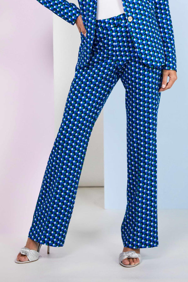 Kate Cooper Boot-Cut Geometric Print Trouser – Dazzling Blue – KCS26126