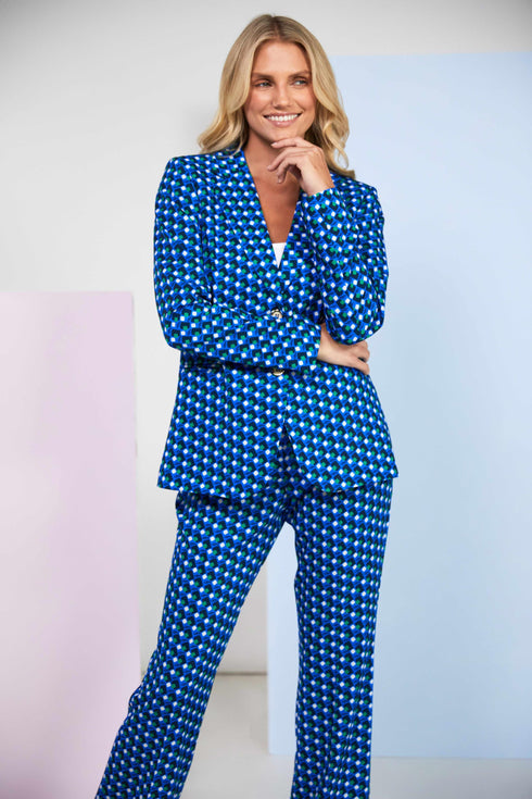 Kate Cooper Single Breasted Geometric Print Blazer – Dazzling Blue – KCS26125