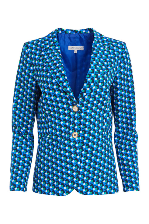 Kate Cooper Single Breasted Geometric Print Blazer – Dazzling Blue – KCS26125