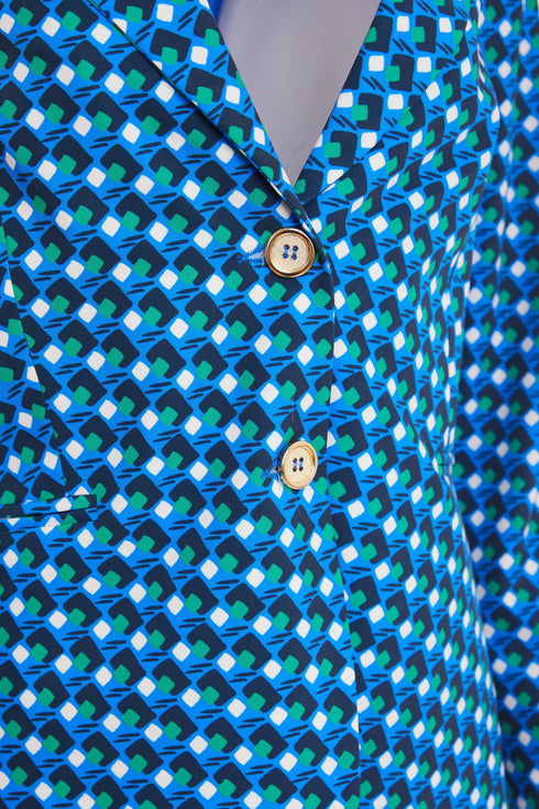 Kate Cooper Single Breasted Geometric Print Blazer – Dazzling Blue – KCS26125