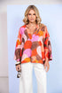 Kate Cooper V-Neck Bracelet Sleeve Blouse in Semi-Circle Print – Strawberry Cream – KCS26130