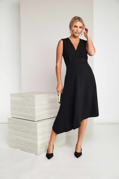 Kate Cooper Sleeveless Vee Neck Dress with Angled Hemline KCS26143