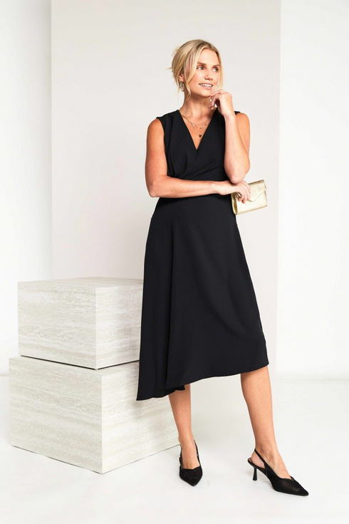 Kate Cooper Sleeveless Vee Neck Dress with Angled Hemline KCS26143