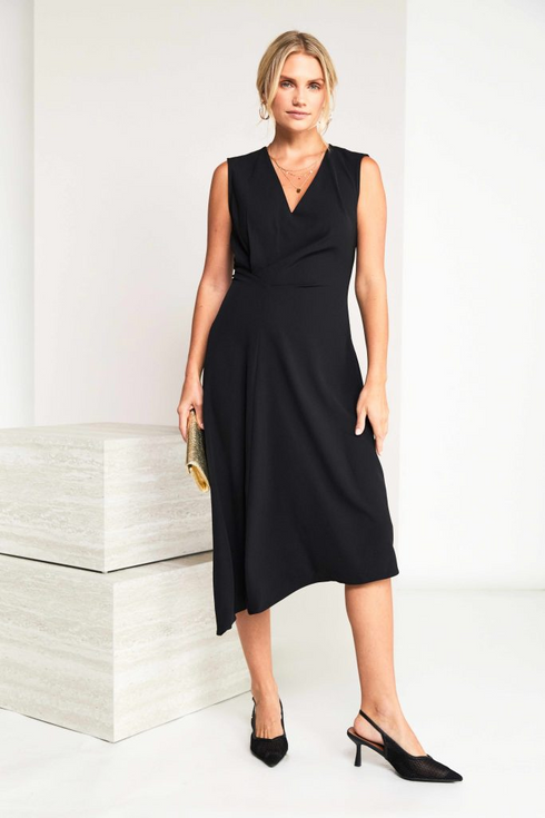Kate Cooper Sleeveless Vee Neck Dress with Angled Hemline KCS26143