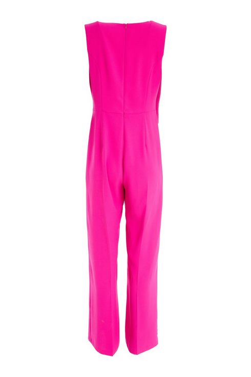 Kate Cooper Women's Hot Pink Wide-Leg Jumpsuit – Waistcoat Style Wrap Top with Jewelled Pin KCS26148