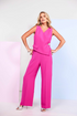 Kate Cooper Women's Hot Pink Wide-Leg Jumpsuit – Waistcoat Style Wrap Top with Jewelled Pin KCS26148