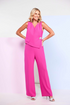 Kate Cooper Women's Hot Pink Wide-Leg Jumpsuit – Waistcoat Style Wrap Top with Jewelled Pin KCS26148