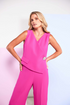 Kate Cooper Women's Hot Pink Wide-Leg Jumpsuit – Waistcoat Style Wrap Top with Jewelled Pin KCS26148