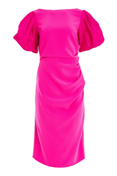 Kate Cooper Women's Fitted Dress with Print Taffeta Puff Sleeves KCS26164