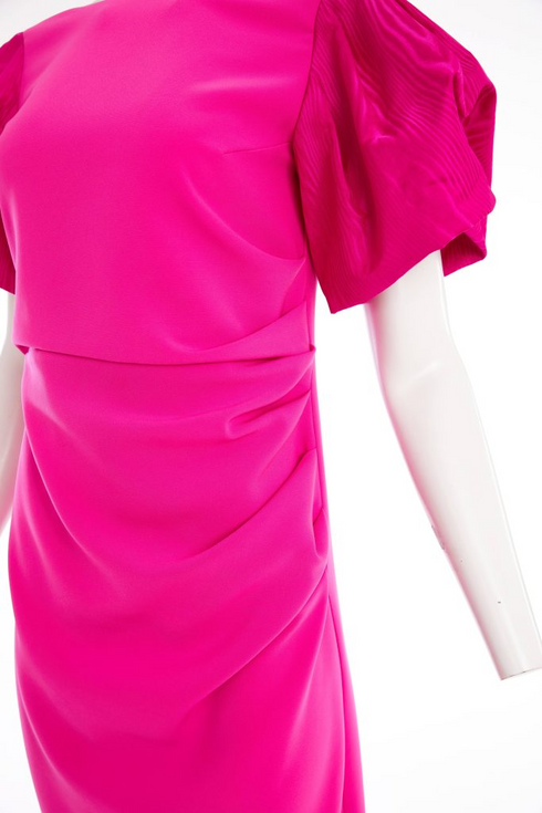 Kate Cooper Women's Fitted Dress with Print Taffeta Puff Sleeves KCS26164