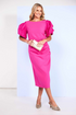 Kate Cooper Women's Fitted Dress with Print Taffeta Puff Sleeves KCS26164