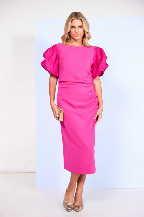 Kate Cooper Women's Fitted Dress with Print Taffeta Puff Sleeves KCS26164