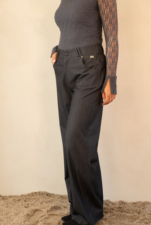 Kimara Kiki Wide-Leg Denim-Look Trousers KIKI - Grey
