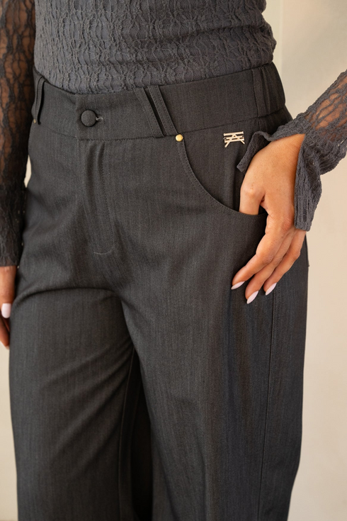 Kimara Kiki Wide-Leg Denim-Look Trousers KIKI - Grey