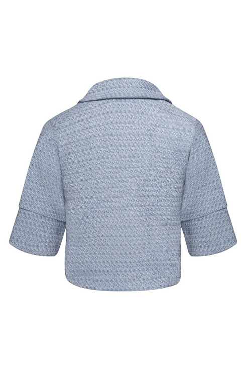 Kimara Fashion Women's Ciel Blue Sonja Tweed Jacket – Mid-Sleeve Cropped Blazer