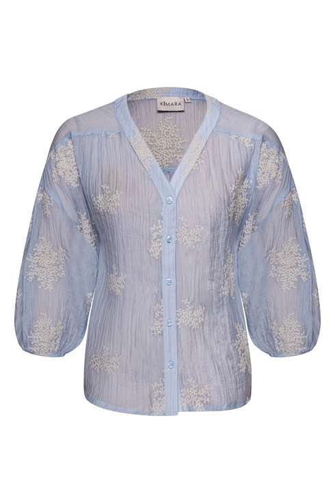 Kimara Fashion Women's Light Blue Marion Blouse – 360-Degree Texture with 3/4 Puff Sleeves
