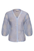 Kimara Fashion Women's Light Blue Marion Blouse – 360-Degree Texture with 3/4 Puff Sleeves