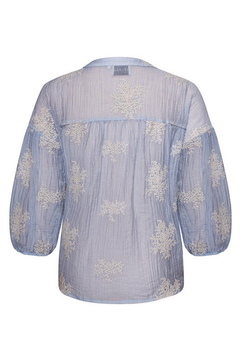 Kimara Fashion Women's Light Blue Marion Blouse – 360-Degree Texture with 3/4 Puff Sleeves
