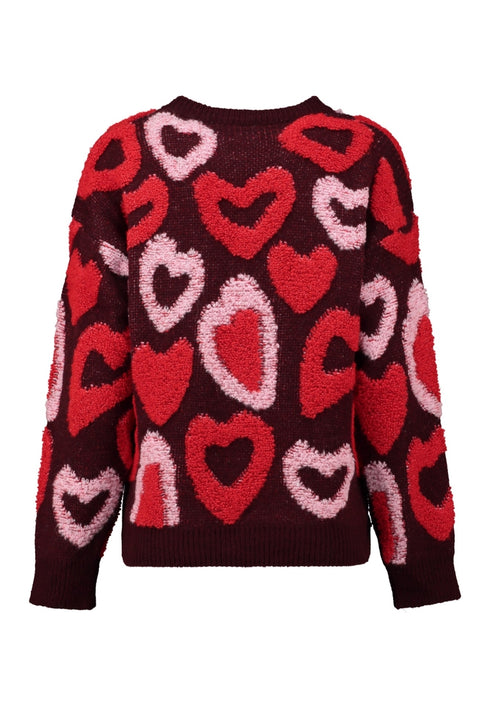 Hailys Ma44rnine Heart Pattern Crew Neck Knit Jumper KST-65032 - Dark Cherry/Red