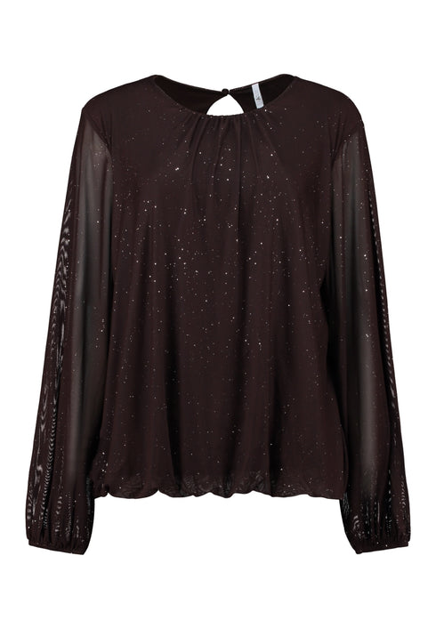 Hailys Ma44ria Long Sleeve Glitter Round Neck Top KY2601011PTY - Cocoa Brown
