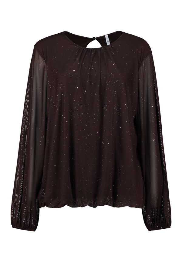 Hailys Ma44ria Long Sleeve Glitter Round Neck Top KY2601011PTY - Cocoa Brown