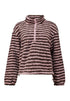 Hailys Ma44illin Long Sleeve Striped 1/4 Zip Fleece Top LA-2601073 - Cocoa Brown / Rose Stripe