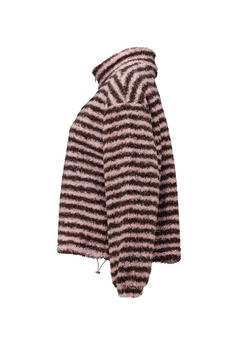 Hailys Ma44illin Long Sleeve Striped 1/4 Zip Fleece Top LA-2601073 - Cocoa Brown / Rose Stripe