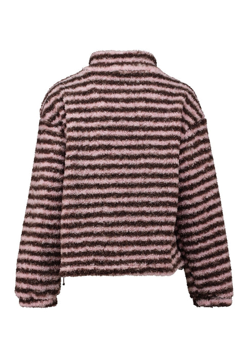 Hailys Ma44illin Long Sleeve Striped 1/4 Zip Fleece Top LA-2601073 - Cocoa Brown / Rose Stripe