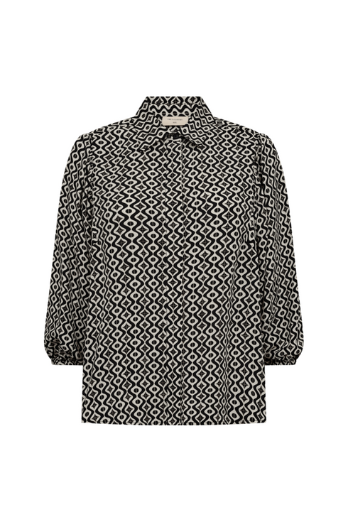 Freequent FQADNEY-SHIRT Printed Three-Quarter Sleeve Shirt 211376 Moonbeam and Black