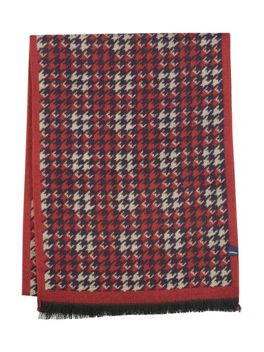 Lerros Houndstooth Woven Fringed Winter Scarf 5691087 345 - Muted Red