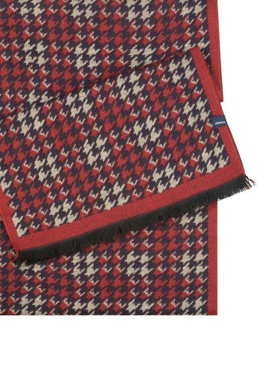 Lerros Houndstooth Woven Fringed Winter Scarf 5691087 345 - Muted Red