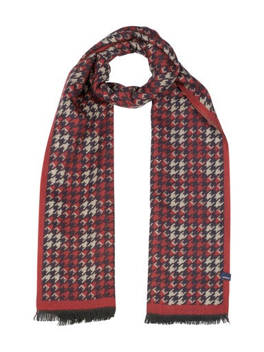 Lerros Houndstooth Woven Fringed Winter Scarf 5691087 345 - Muted Red