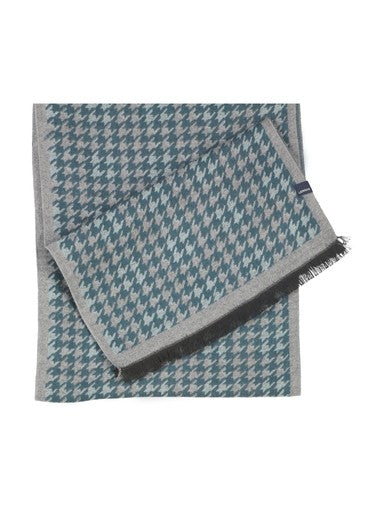 Lerros Houndstooth Woven Fringed Winter Scarf 5691087 664 - Cedar Green