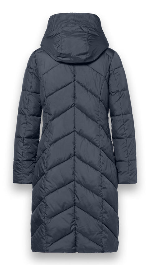 Disctric Arosa Gun Metal Long Quilted Coat with Detachable Hood