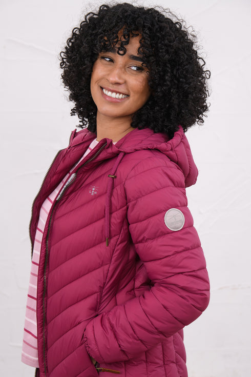Lighthouse Laurel AW26 in Berry Mid-Length Eco-Fill Padded Coat
